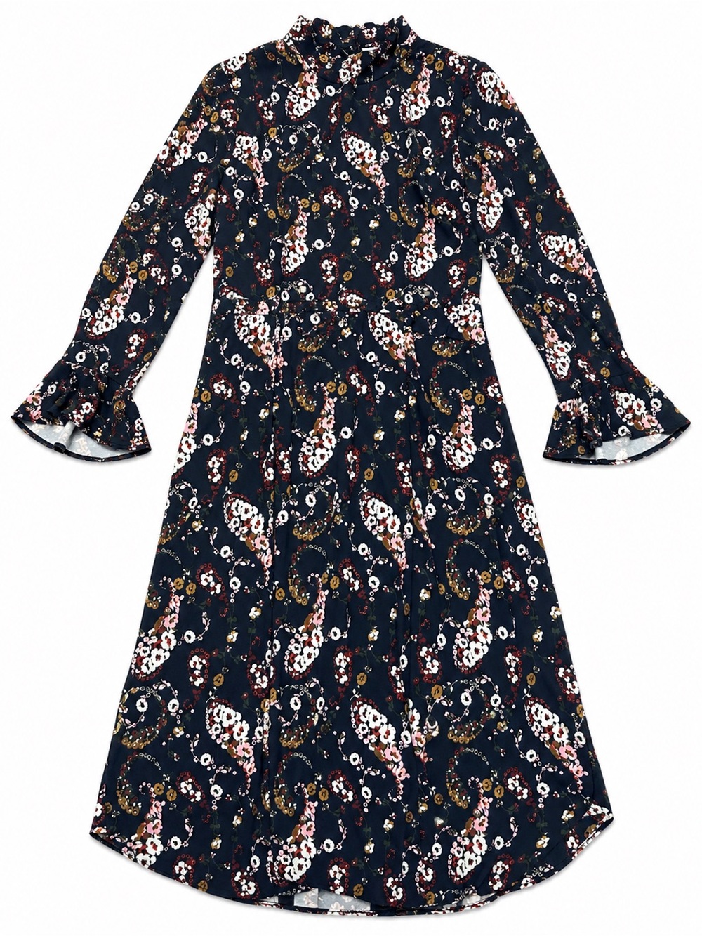 Slate & Willow Navy Floral Ruffle-Neck Dress